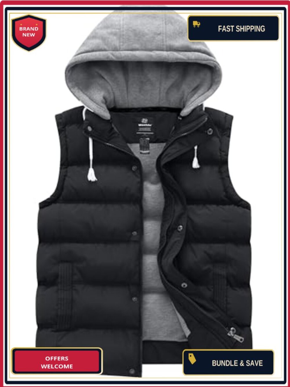 Women's Plus Size Quilted Puffer Vest with Hood, Recycled Polyester